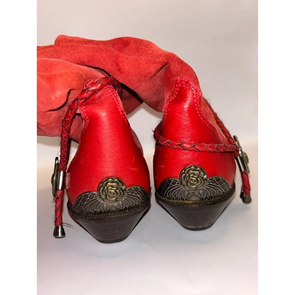 ZODIAC Vintage 80s Lauper Red Leather Slouchy Cowboy Boots Womens 6.5 Charm‎